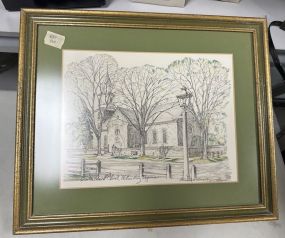 Signed Charles Print of Bruton Parish Church Williamsburg Virginia