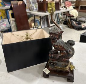 Vintage Iron Foo Dog Statue Lamp
