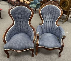 Two Victorian Style Ladies and Gents Parlor Chairs