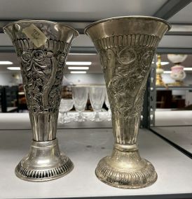 Pair of Embossed Metal Vases