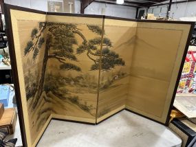Four Panel Chinese Hand Painted Screen