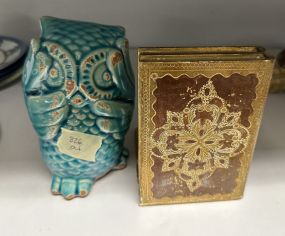 Blue Owl Ceramic and Florentine Bookend