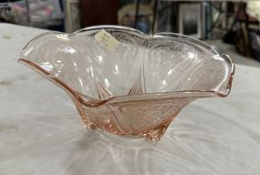 Etched Pink Depression Glass Footed Bowl
