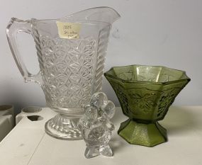 Depression Pitcher, Green Compote and Glass Santa