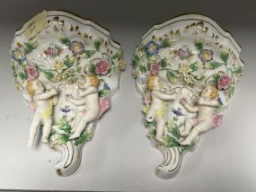 Pair of Meissen Style Porcelain Wall Shelves