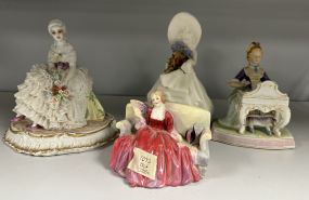 Meissen Porcelain Lady, and Porcelain Girl Figurines