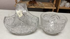Heavy Etched Glass Basket and Bowl