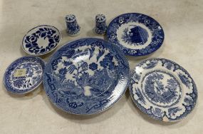 Group of Blue and White Willow Style Porcelain
