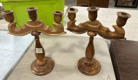 Pair of Wood Candle Holders