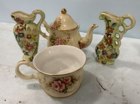 Vintage Porcelain Pitcher, Mini Ewers and Cup