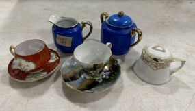 Porcelain Sugar, Creamer, and Demitasse Cup & Saucers
