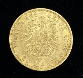 1887 German States Kingdom of Prussia William I 20 Mark Coin