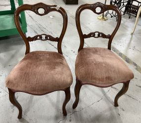 Pair of French Mahogany Pink Velvet Parlor Chairs