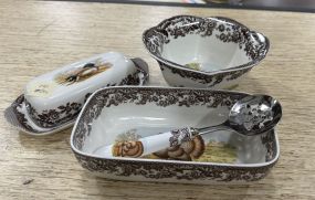 Spode Woodland Butterdish, Bowl, Spoon, and Dish