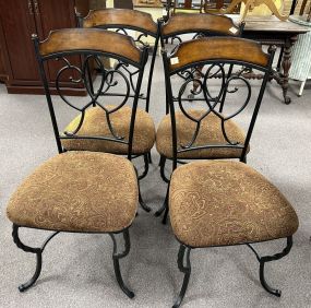 Four Modern Iron and Wood Breakfast Chairs