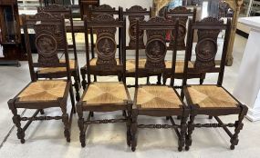 8 Early 1900's French Oak Portrait Dining Chairs