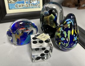 Four Decorative Art Glass Paper Weights