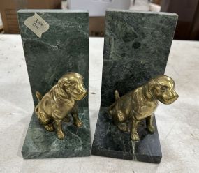 Pair of Marble and Brass Dog Bookends