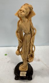 Vintage Ivorine Resin Japanese Geisha Lady Sculpture