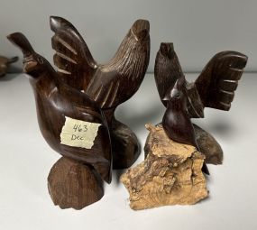 Four Wood Carved Bird Sculptures