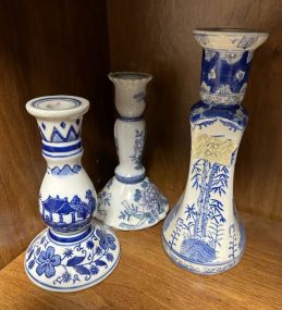Blue and White Pottery Candlesticks