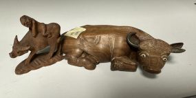 Wood Carved Ox Sculptures