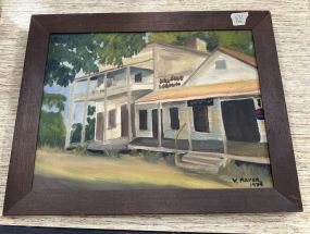Signed V. Mayer 1974 Painting of Store