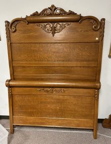 Early 1900's Victorian Oak Hight Back Bed