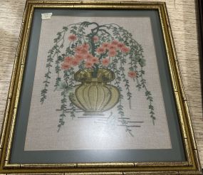 Framed Needle Work Still Life Flower Vase