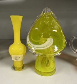 Yellow Art Glass Vase and Flower Vase