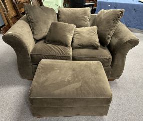 Modern Green Upholstered Love Seat and Ottoman