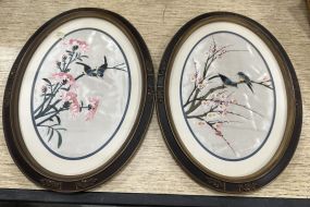 Two Chinese Silks Oval Framed