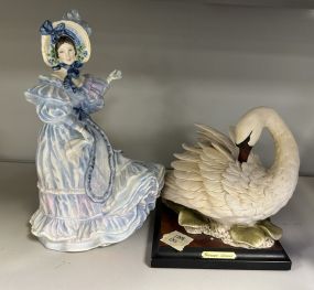 Armani Resin Goose Figurine and Ceramic Lady Figurine
