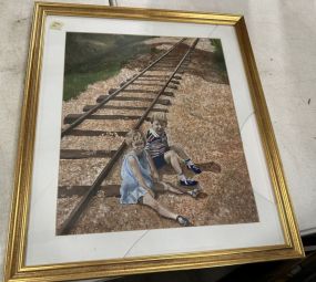 Framed Painting of Boy and Girl