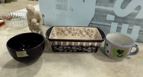 Golfer Sculpture, Ceramic Bowl, Cup, and Casserole
