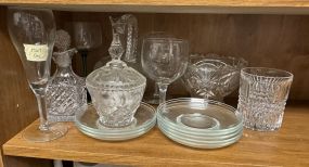 Group of Glass Decanter, Jars, and Plates