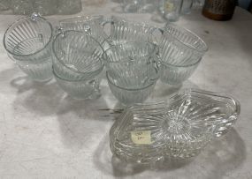Set of Glass Punch Cups and Glass Serving Dishes
