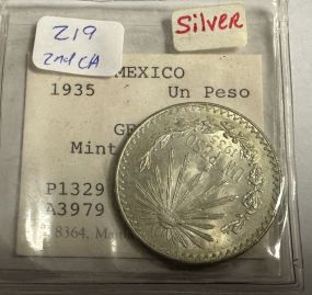 1935 Mexico Un Peso Mint State 65