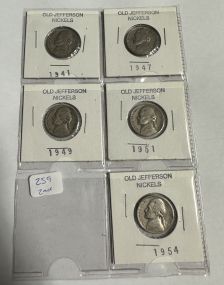 5 Old Jefferson Nickels