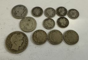 Collection of Barber Dimes, Nickels, and Half Dollar