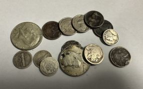 1968 Kennedy Half Dollar, 4 Mercury Dimes, 8 Buffalo Nickels