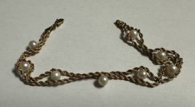 10K Rope Bracelet with Pearls