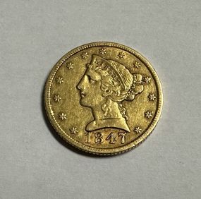 1847 5 Dollar Liberty Head Gold Coin