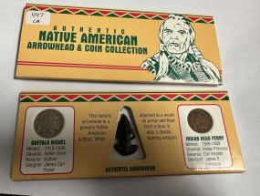 Authentic Native American Arrowhead and Coin Collection