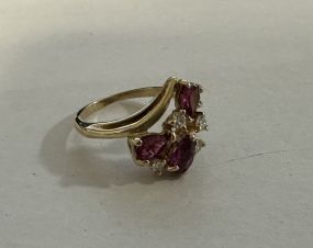 14K Ladies Stone and Diamond Ring