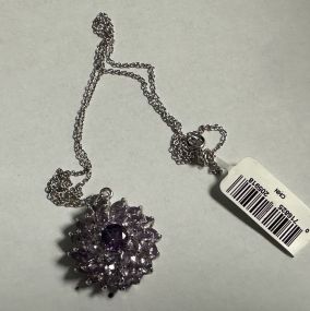 .925 Peridot and Amethyst Cluster Pendant on Chain