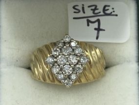 Weighty 14k Gold Geometric Diamond Cluster Ring
