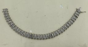 Ladies Wide 10k White Gold Genuine Diamond Wave Link 7.25