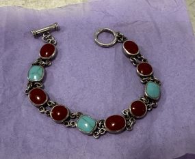 Vintage Sterling Turquoise Coral Bracelet