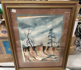 Tom Estes 2000 (1926-2016) Watercolor of Skyline Landscape